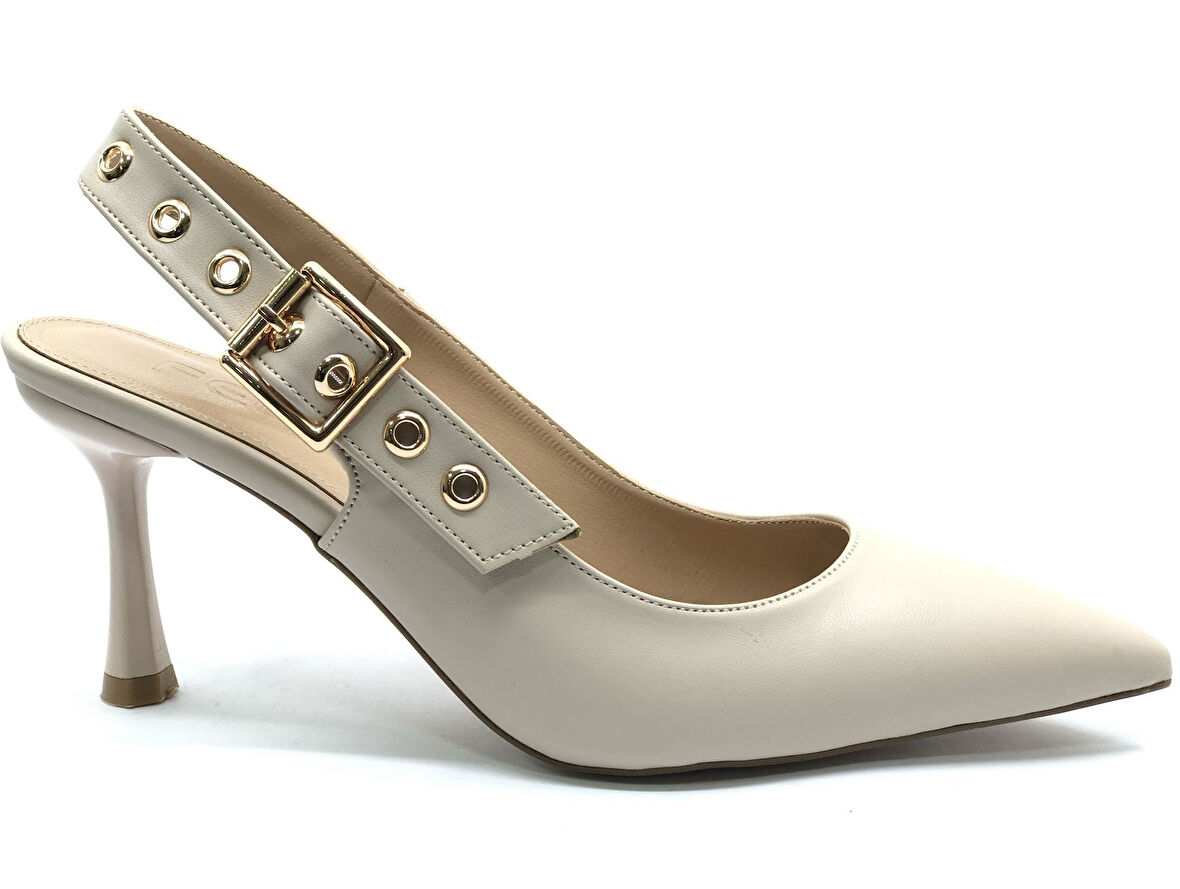 Feles Kemer Toka Detaylı Arkası Açık Stiletto Kadın Topuklu Ayakkabı