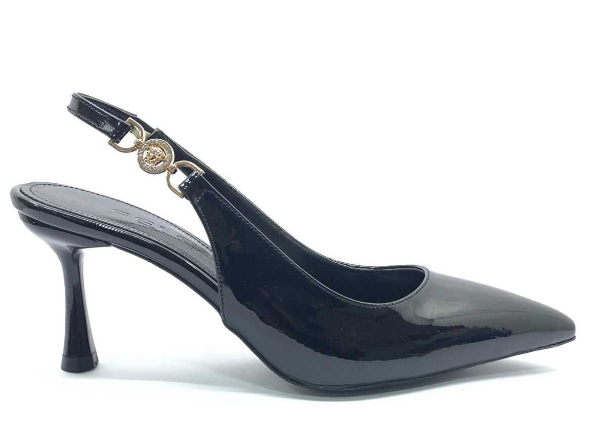 Feles Yan Toka Detaylı Arkası Açık Stiletto Kadın Topuklu Ayakkabı