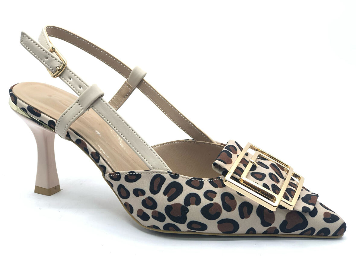 Feles Önü Toka Detaylı Arkası Açık Stiletto Kadın Topuklu Ayakkabı