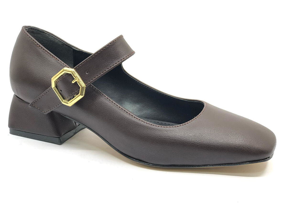 Feles Pars Jane Küt Burunlu Kadın Kısa Topuklu Kadın Babet Ayakkabı