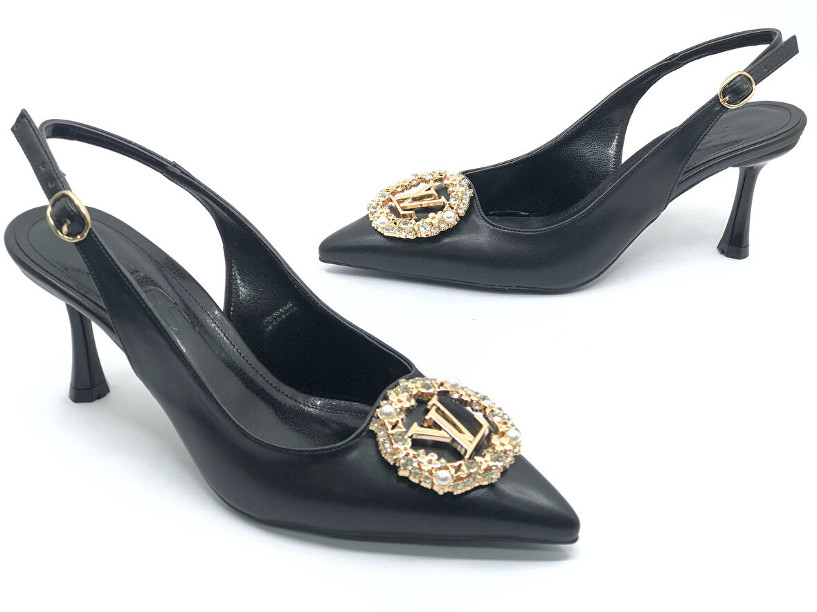 Feles Taşlı Toka Detaylı Arkası Açık Stiletto Kadın Topuklu Ayakkabı