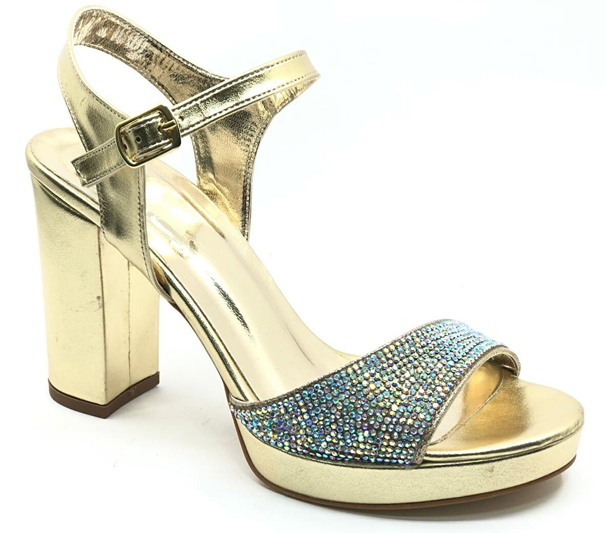 Feles Taşlı Platform Tek Bant Topuklu Kadın Abiye Ayakkabı