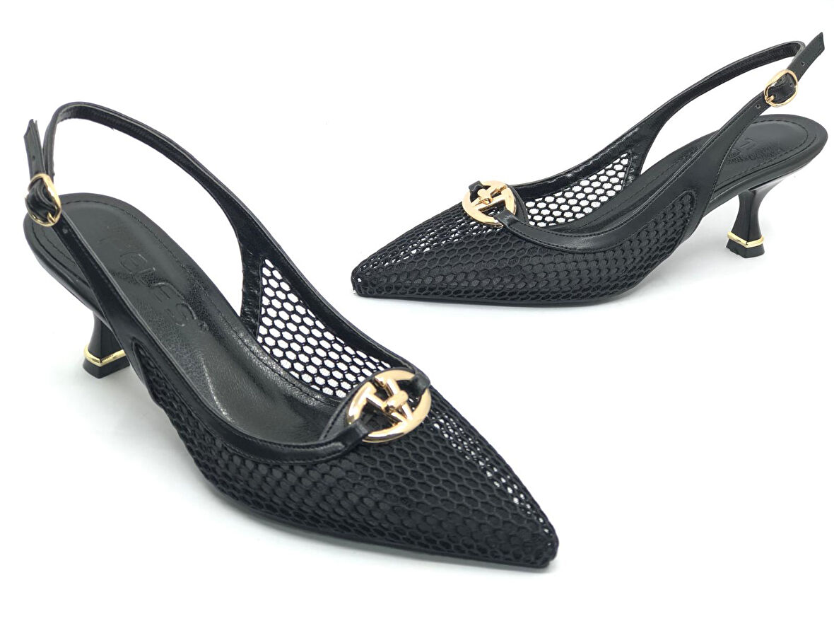 Feles Dantel Detaylı Arkası Açık Stiletto Kadın Topuklu Ayakkabı