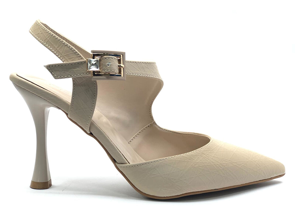 Feles Okitam Toka Detaylı Arkası Açık Stiletto Kadın Topuklu Ayakkabı