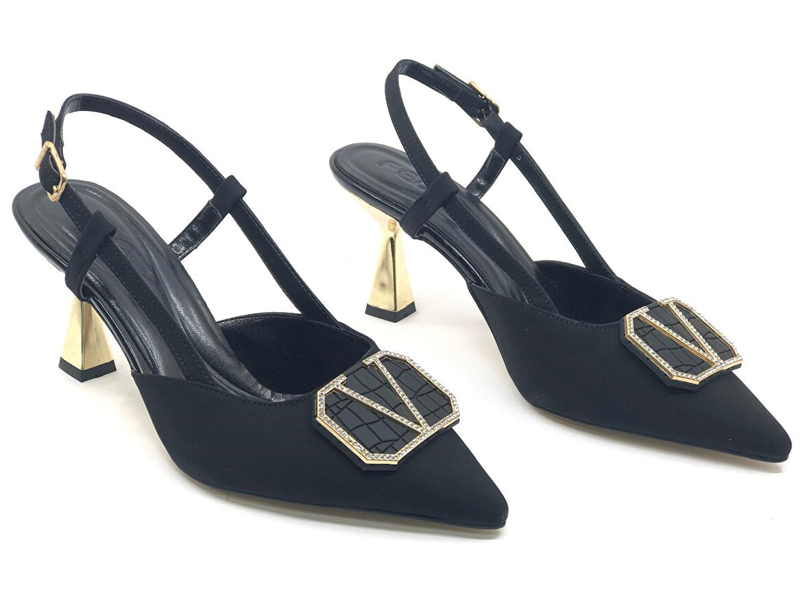 Feles V Toka Detaylı Arkası Açık Stiletto Kadın Topuklu Ayakkabı