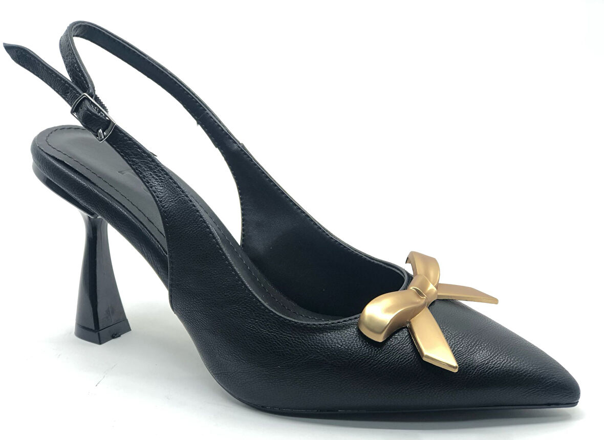 Feles Kurdela Toka Detaylı Arkası Açık Stiletto Kadın Topuklu Ayakkabı