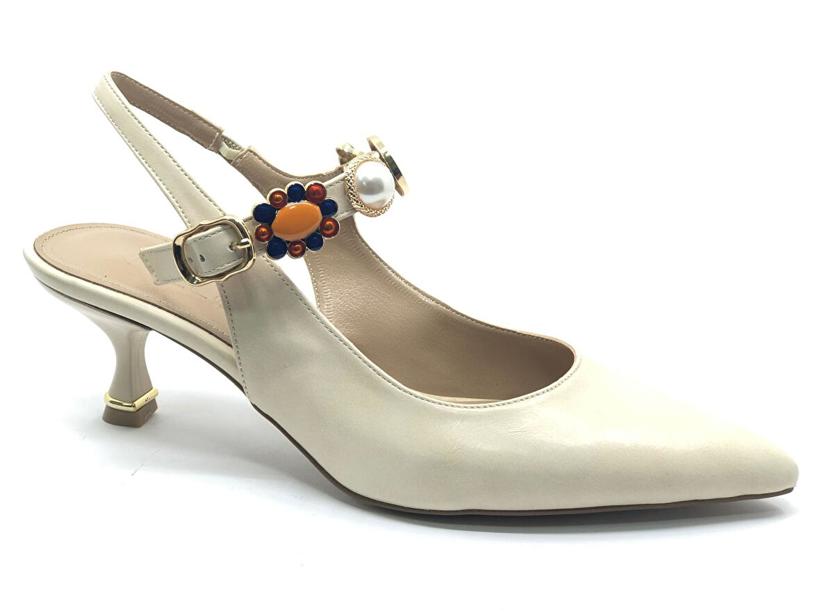 Feles İnci Toka Detaylı Arkası Açık Stiletto Kadın Topuklu Ayakkabı