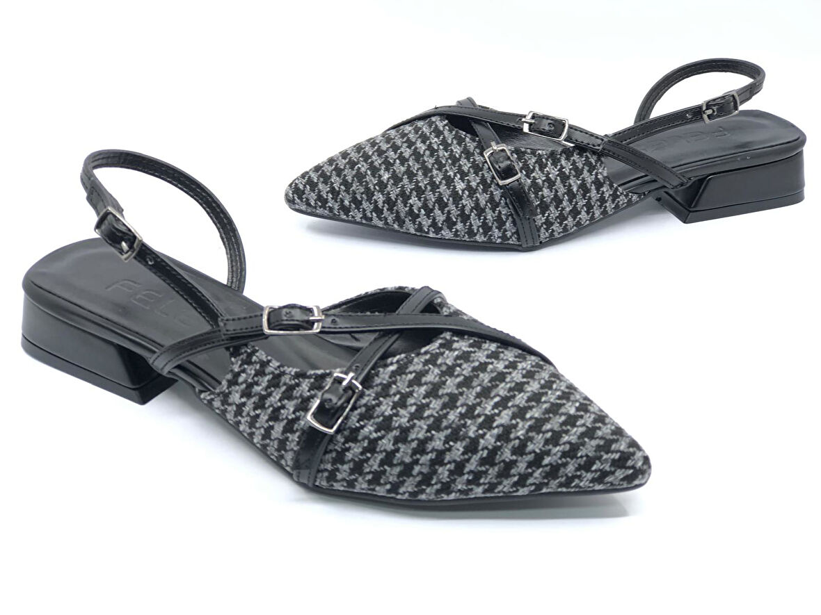 Feles Toka Detaylı Kısa Topuklu Arkası Açık Kadın Babet Ayakkabı