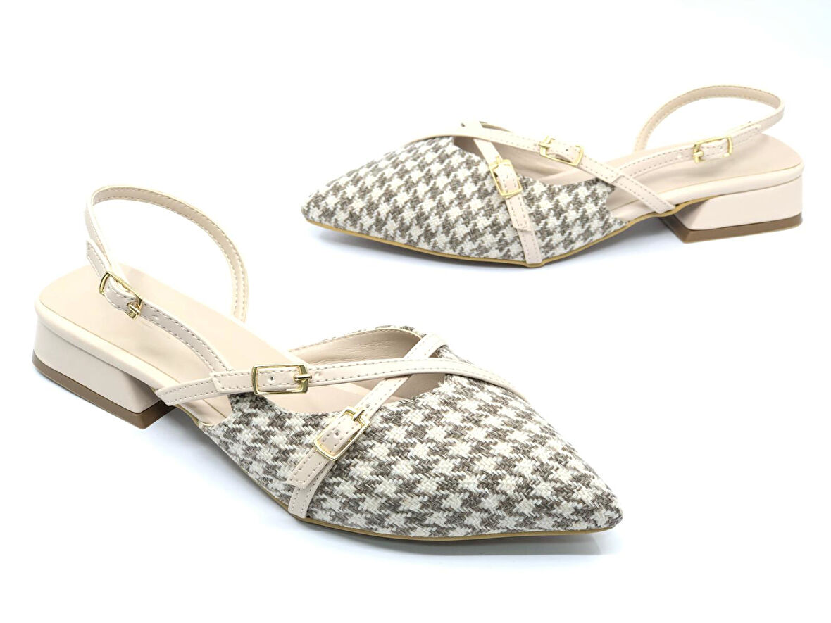 Feles Toka Detaylı Kısa Topuklu Arkası Açık Kadın Babet Ayakkabı