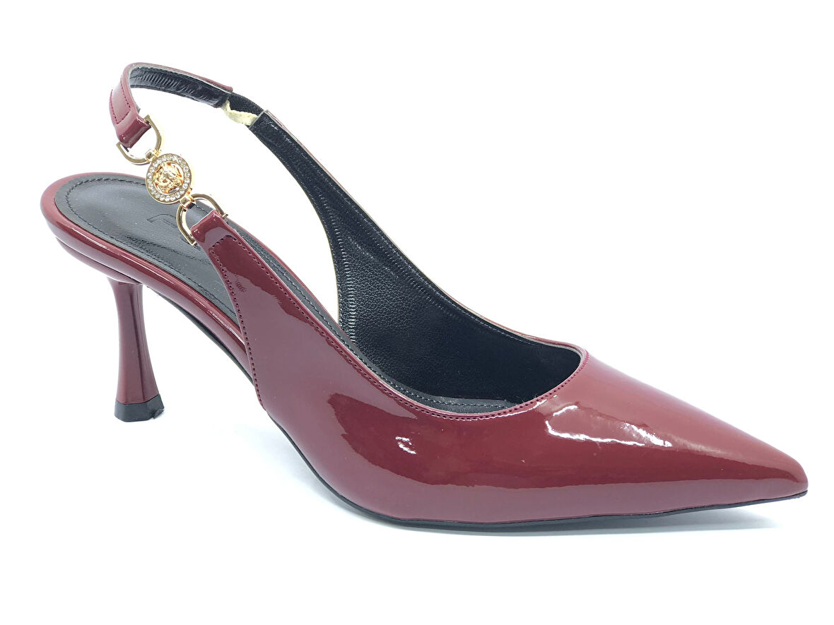 Feles Yan Toka Detaylı Arkası Açık Stiletto Kadın Topuklu Ayakkabı