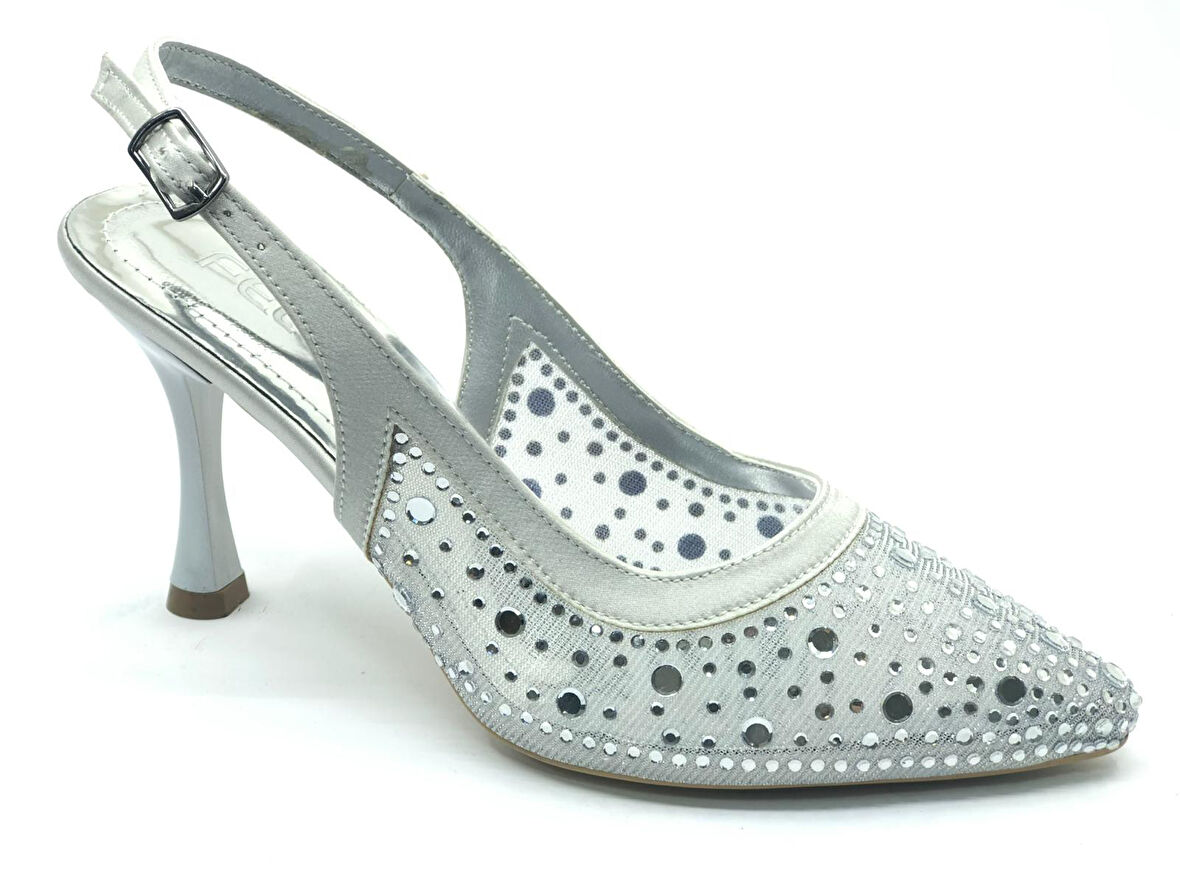 Feles Arkası Açık Şeffaf Taş Detaylı Sindirella Kadın Topuklu Ayakkabı