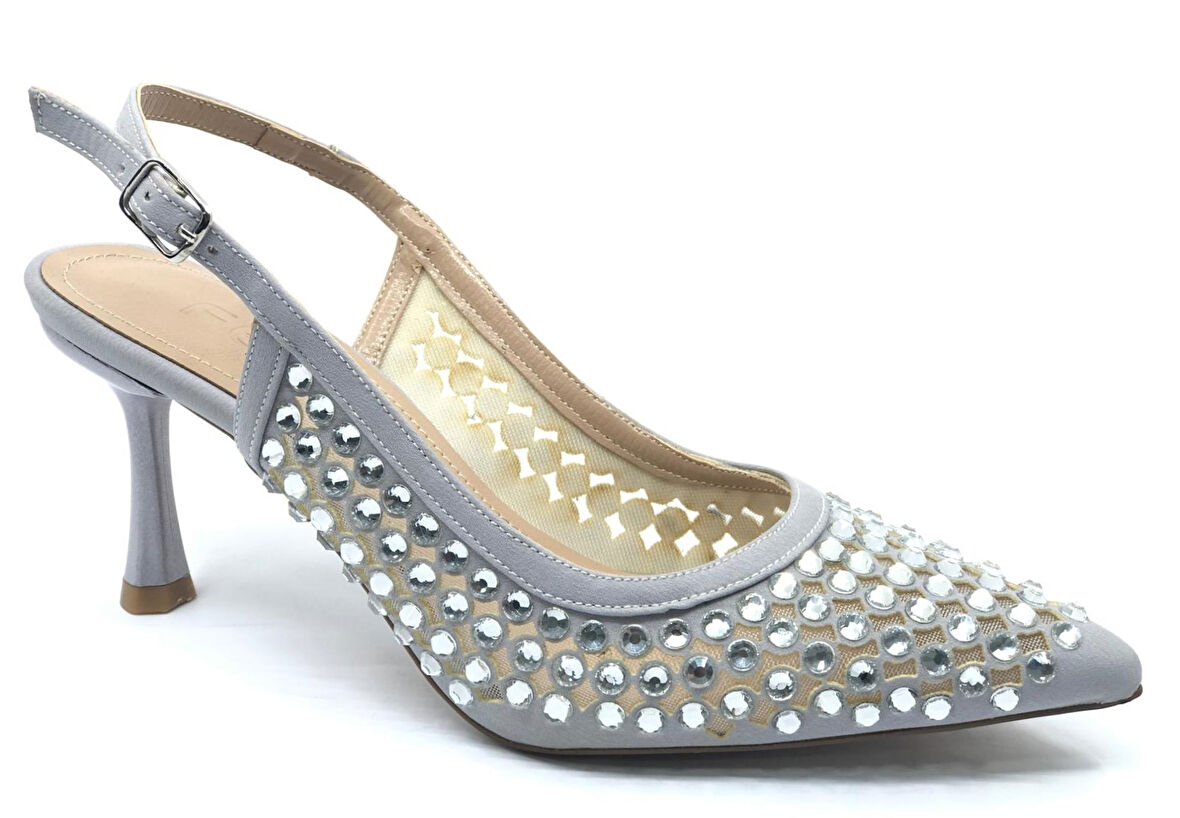 Feles Arkası Açık Zümrüt Taş Detaylı Stiletto Kadın Ayakkabı