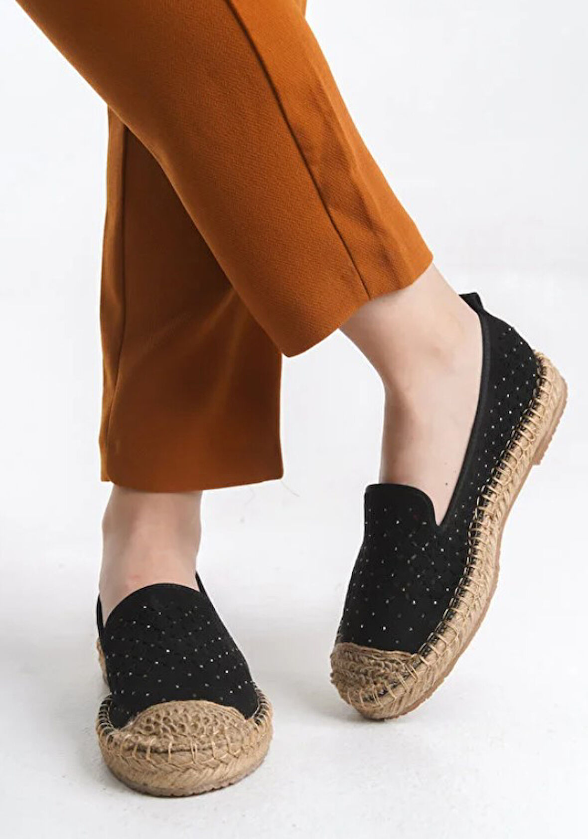 Feles Taş Detaylı Espadril Kadın Babet Ayakkabı