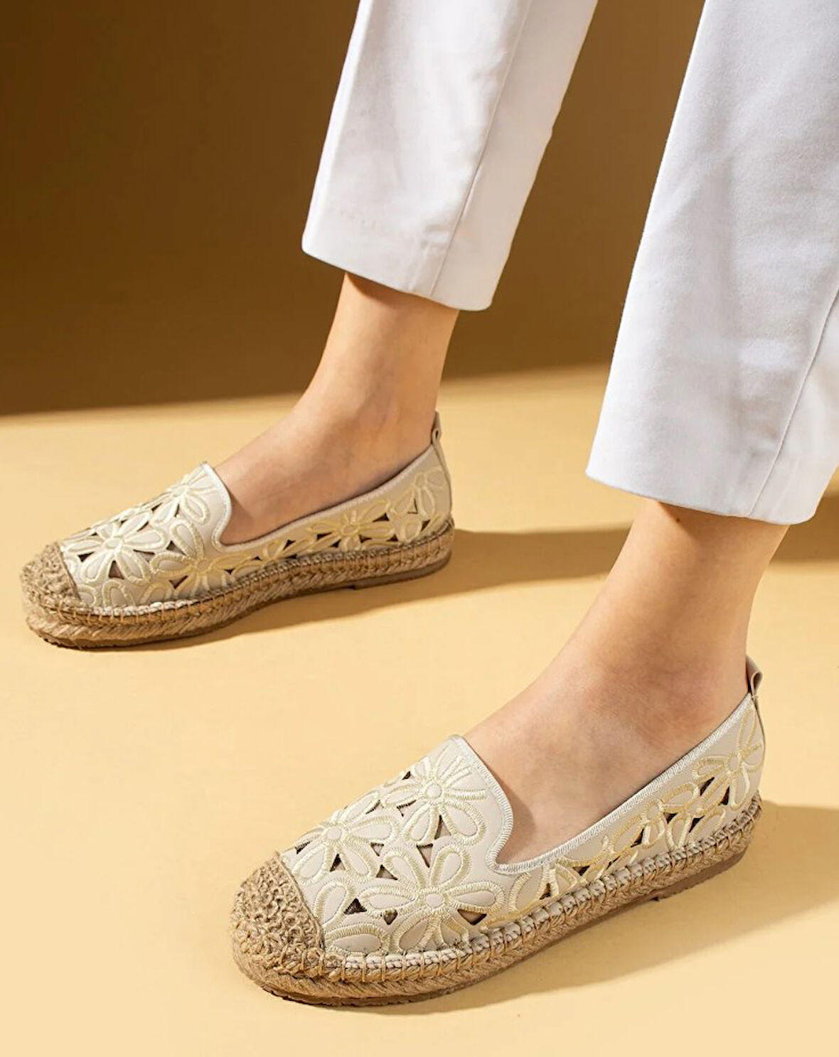 Feles Çiçek Desenli Espadril Kadın Babet Ayakkabı