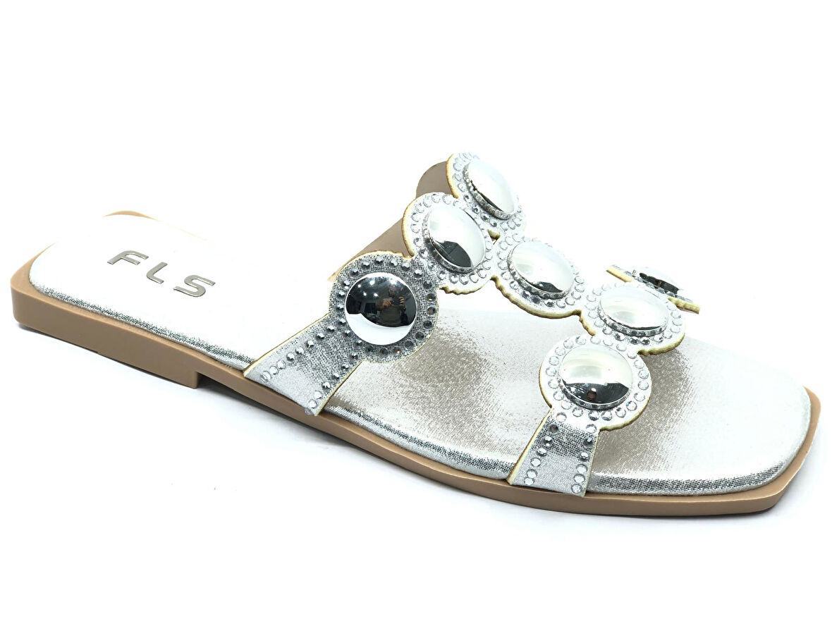 Feles İnce Taban Taş Detaylı Kadın Terlik