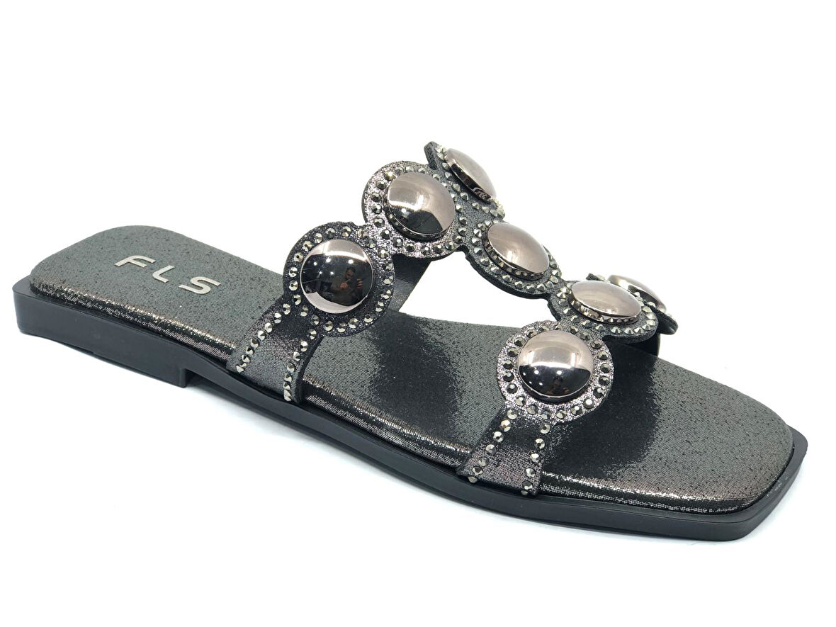 Feles İnce Taban Taş Detaylı Kadın Terlik