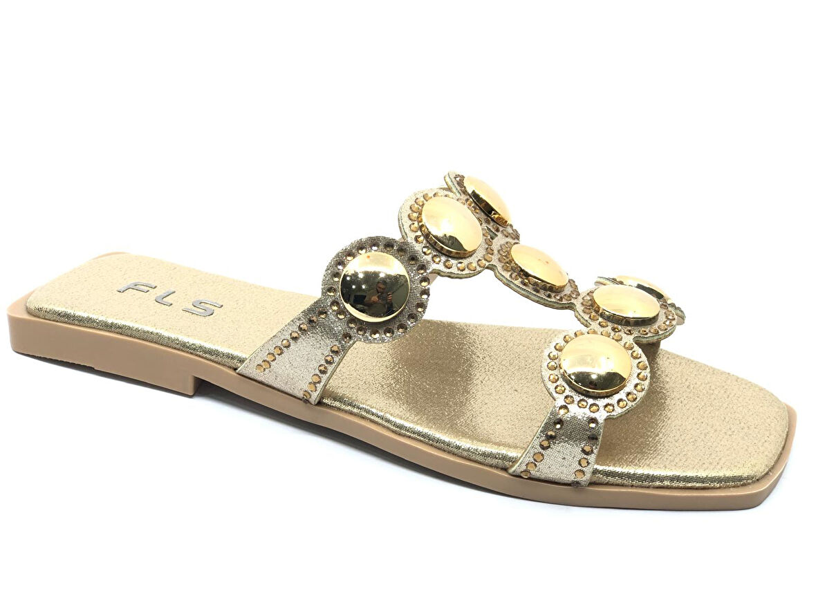 Feles İnce Taban Taş Detaylı Kadın Terlik