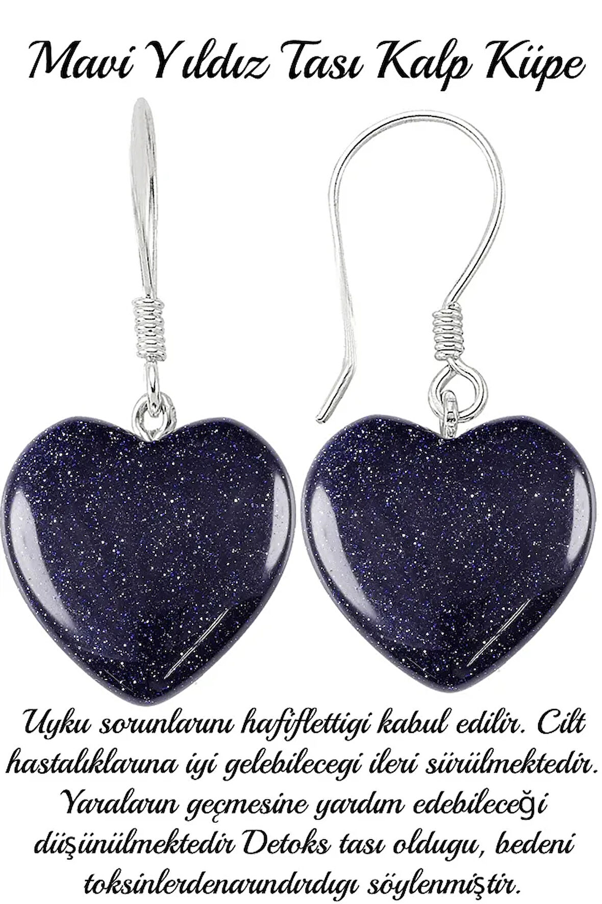 Sertifikalı Kalp Kesim Mavi Yıldız Taşı Doğal Taş Küpe