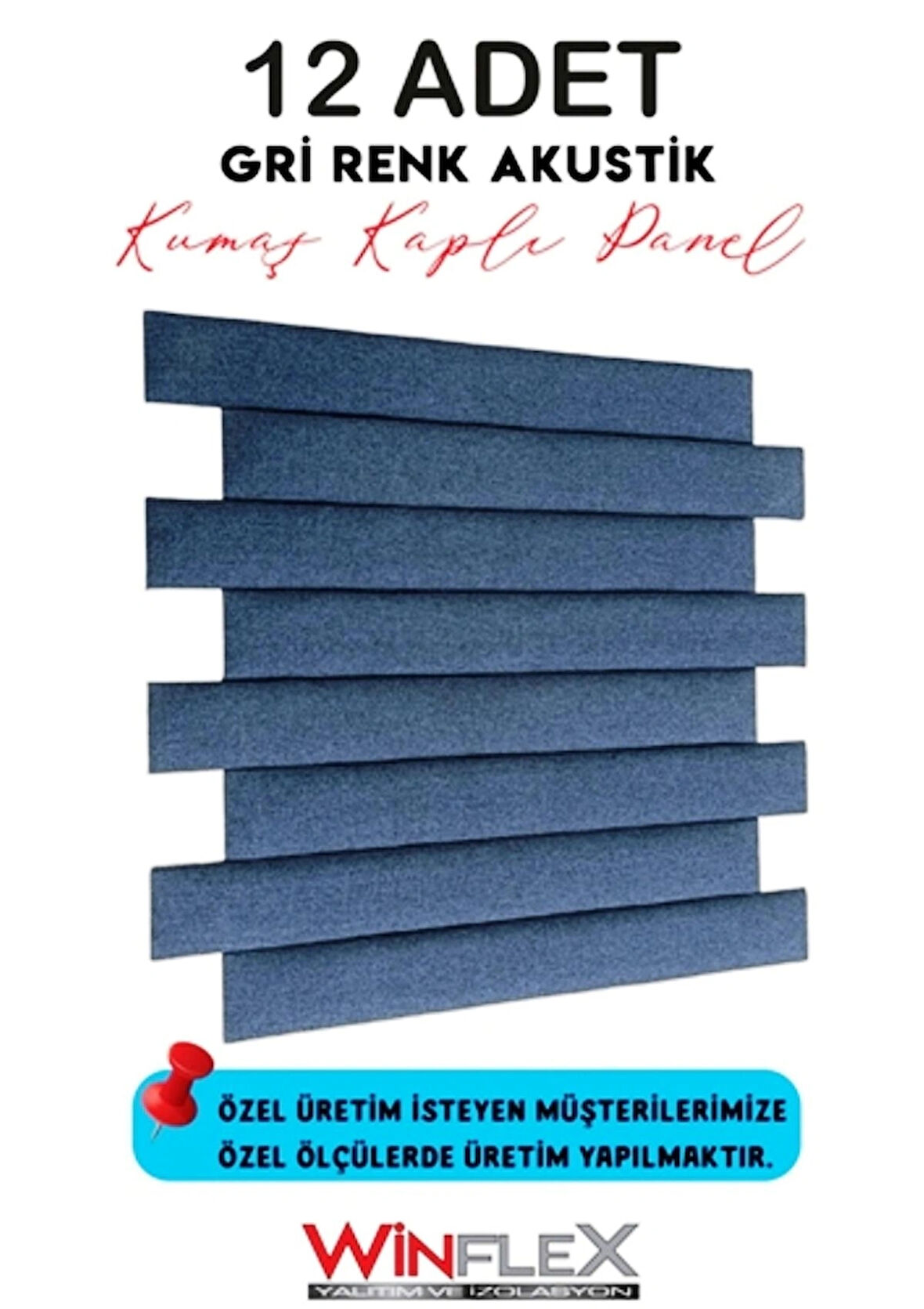 12 ADET DEKORATİF AKUSTİK KUMAŞ KAPLI PANEL-ANTRASİT GRİ(10x100CM)