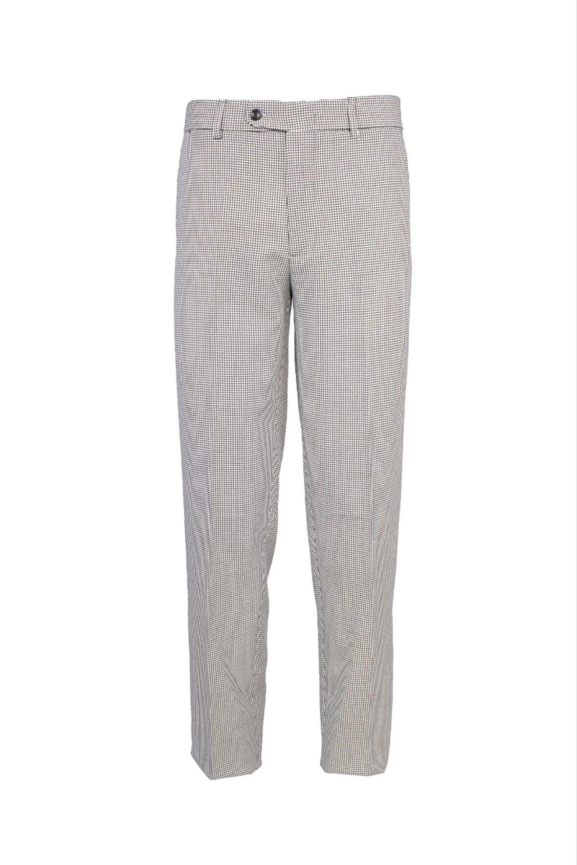 Erkek Klasik Desenli Pantolon GriBeyaz Kazayağı Flato Cepli İş