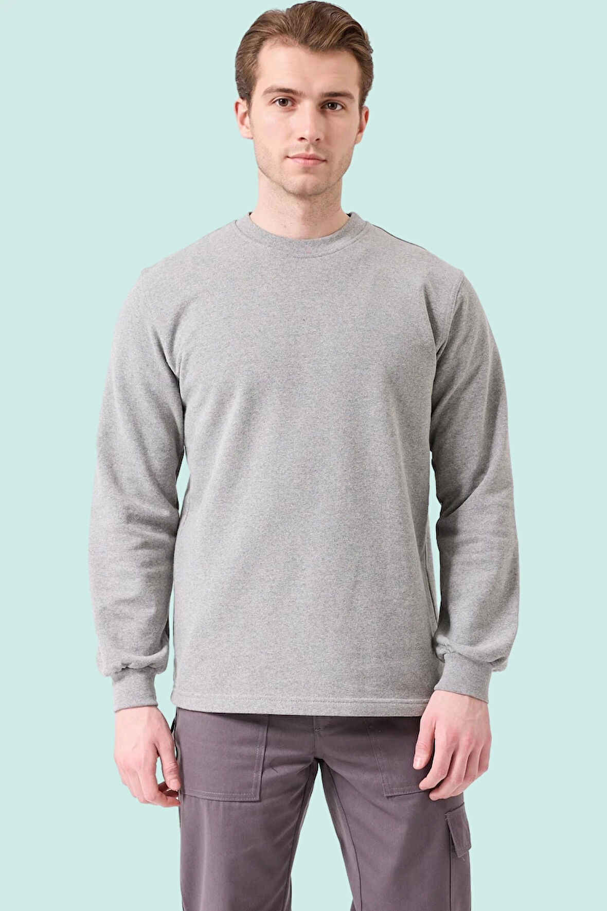 Erkek Pamuklu Sweatshirt Kışlık ISG Üniforması Herba Basic Rahat Kesim Günlük İş Kullanımı