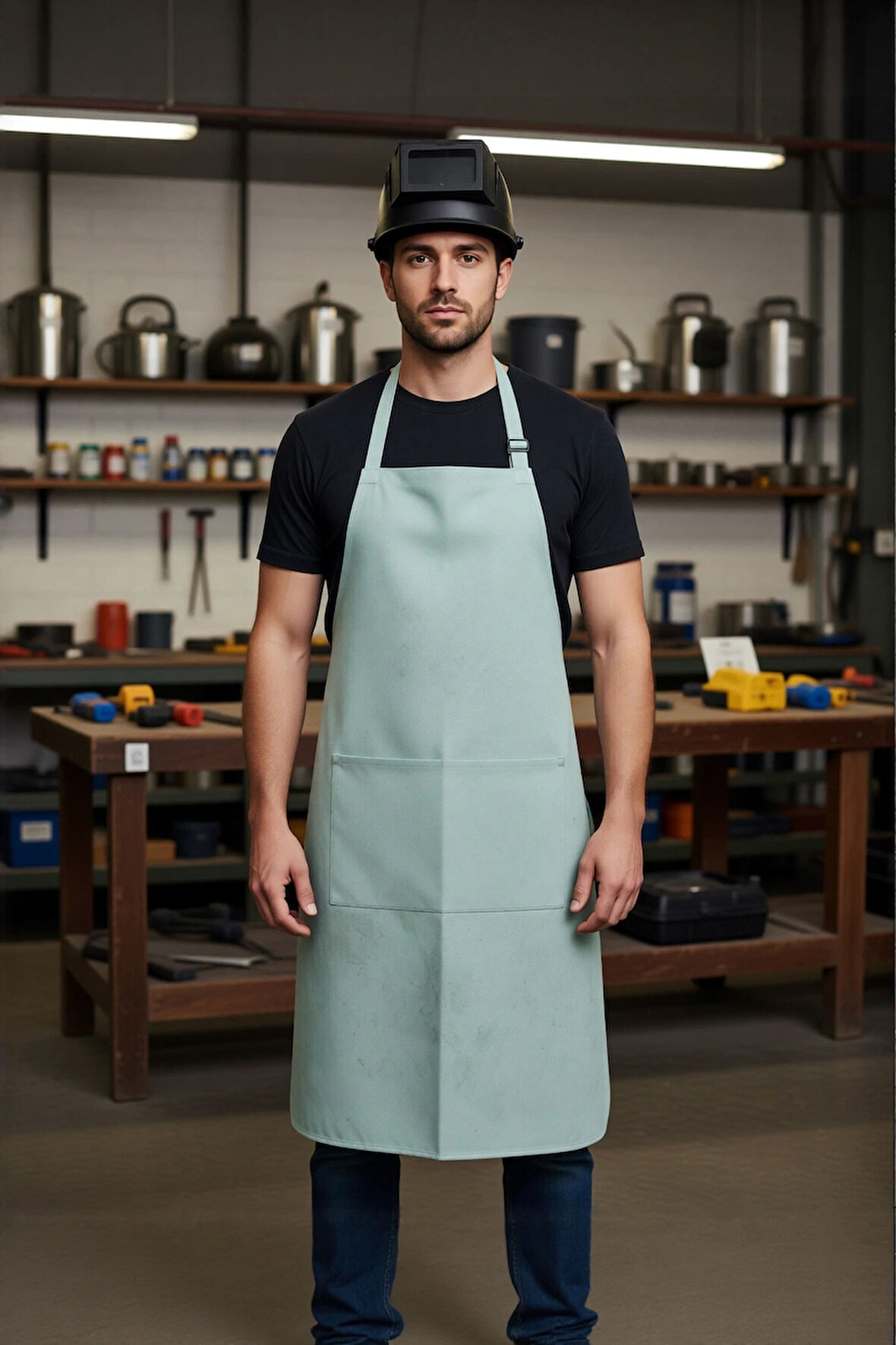 İş Güvenliği Deri Kaynakçı Önlüğü Isıya Dayanıklı Askılı Koruyucu