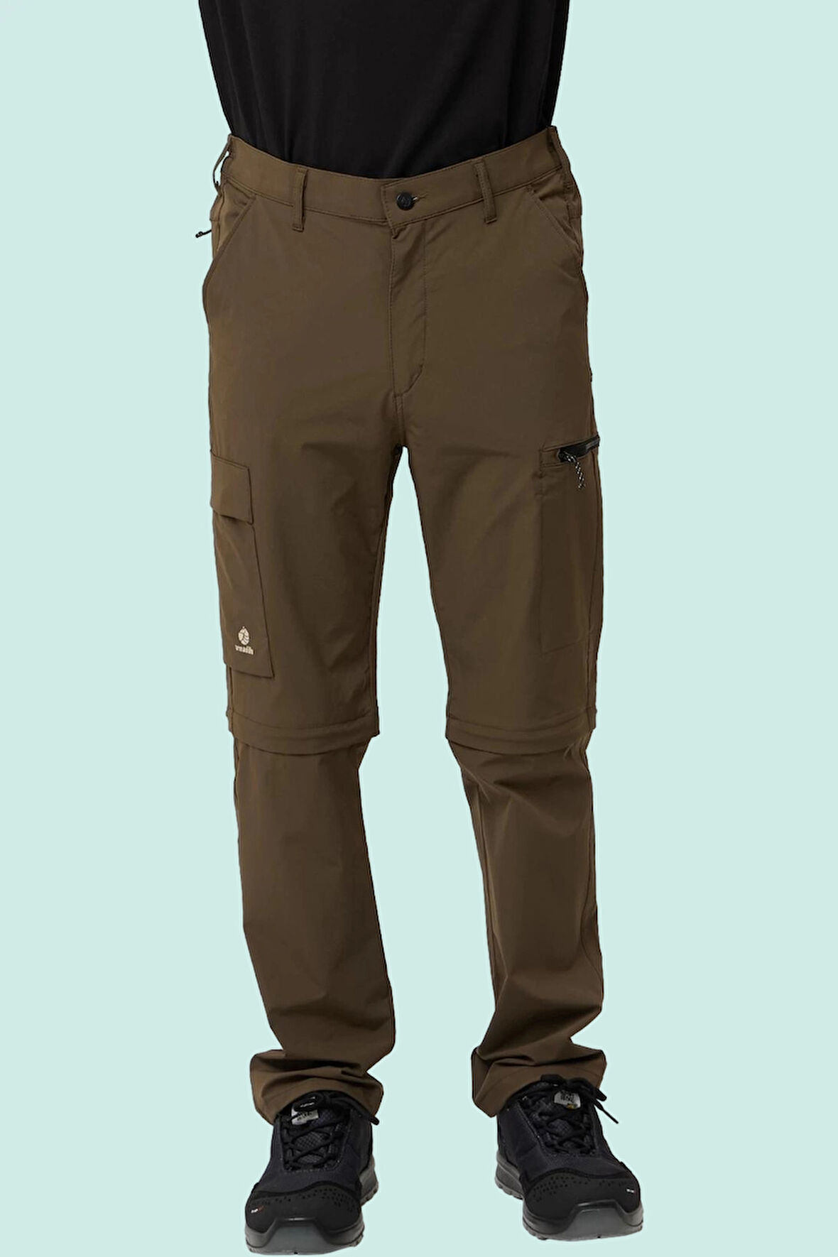 Erkek Düz Kaki Rüzgar Geçirmez Trekking Pantolonu Erciyes Outdoor Pantolon Dönüştürülebilir