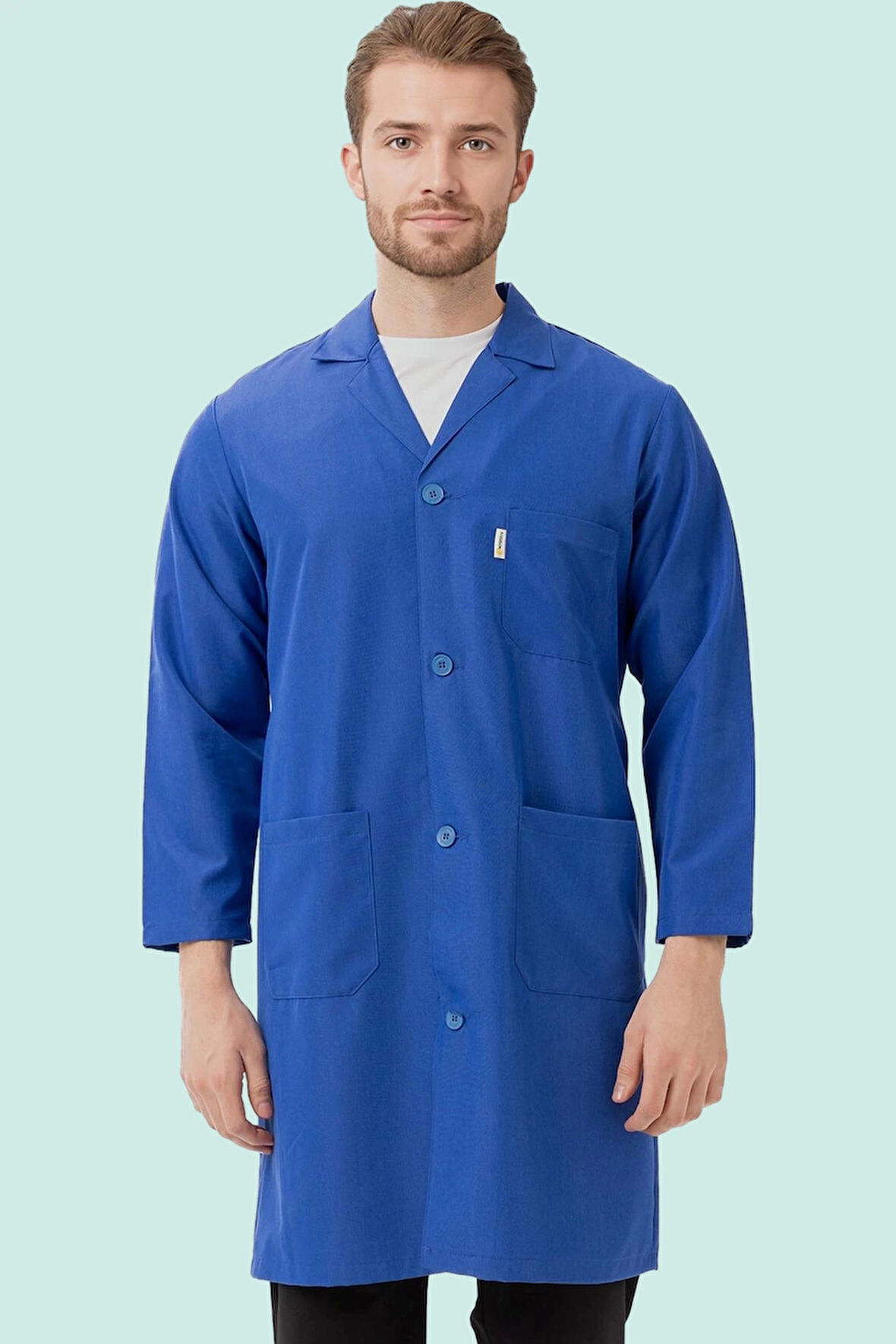 Erkek Uzun Kollu İş Önlüğü 75 Polyester OEKOTEX Vanessa Önlük Yaka Rahat