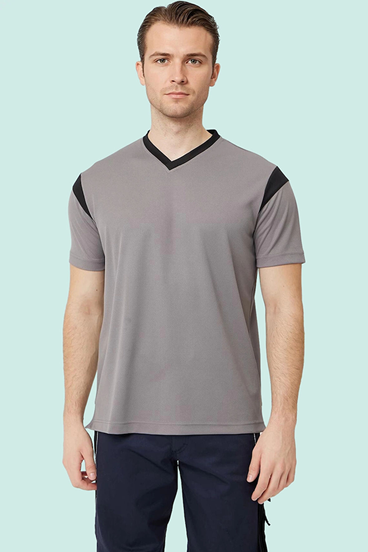 Erkek V Yaka Nefes Alan TShirt Allium Tişört Alabilir Esnek Şık İş Günlük İçin