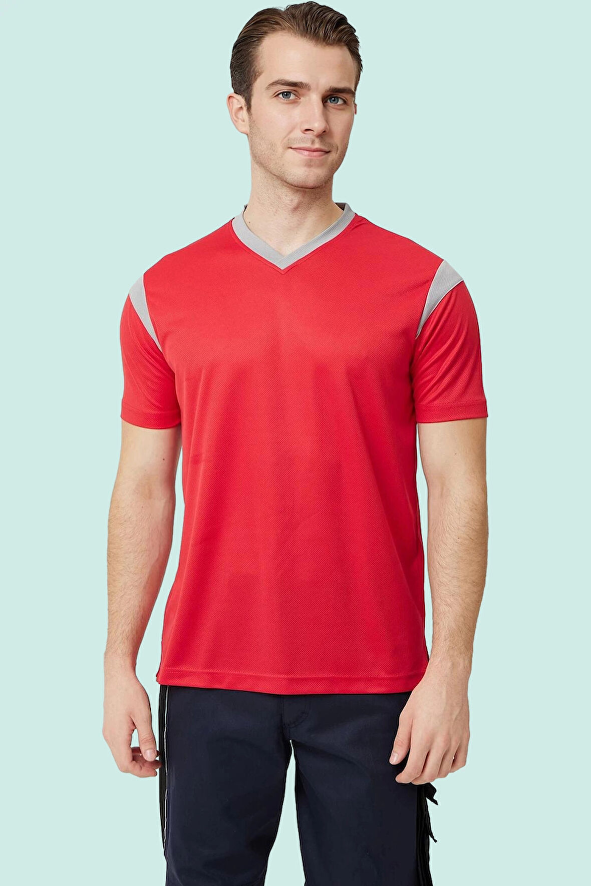 Erkek V Yaka Nefes Alan TShirt Allium Tişört Alabilir Esnek Şık İş Günlük İçin