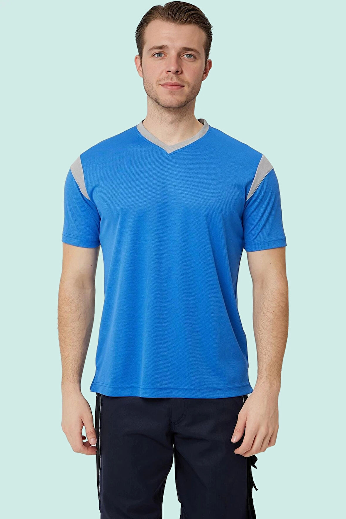 Erkek V Yaka Nefes Alan TShirt Allium Tişört Alabilir Esnek Şık İş Günlük İçin