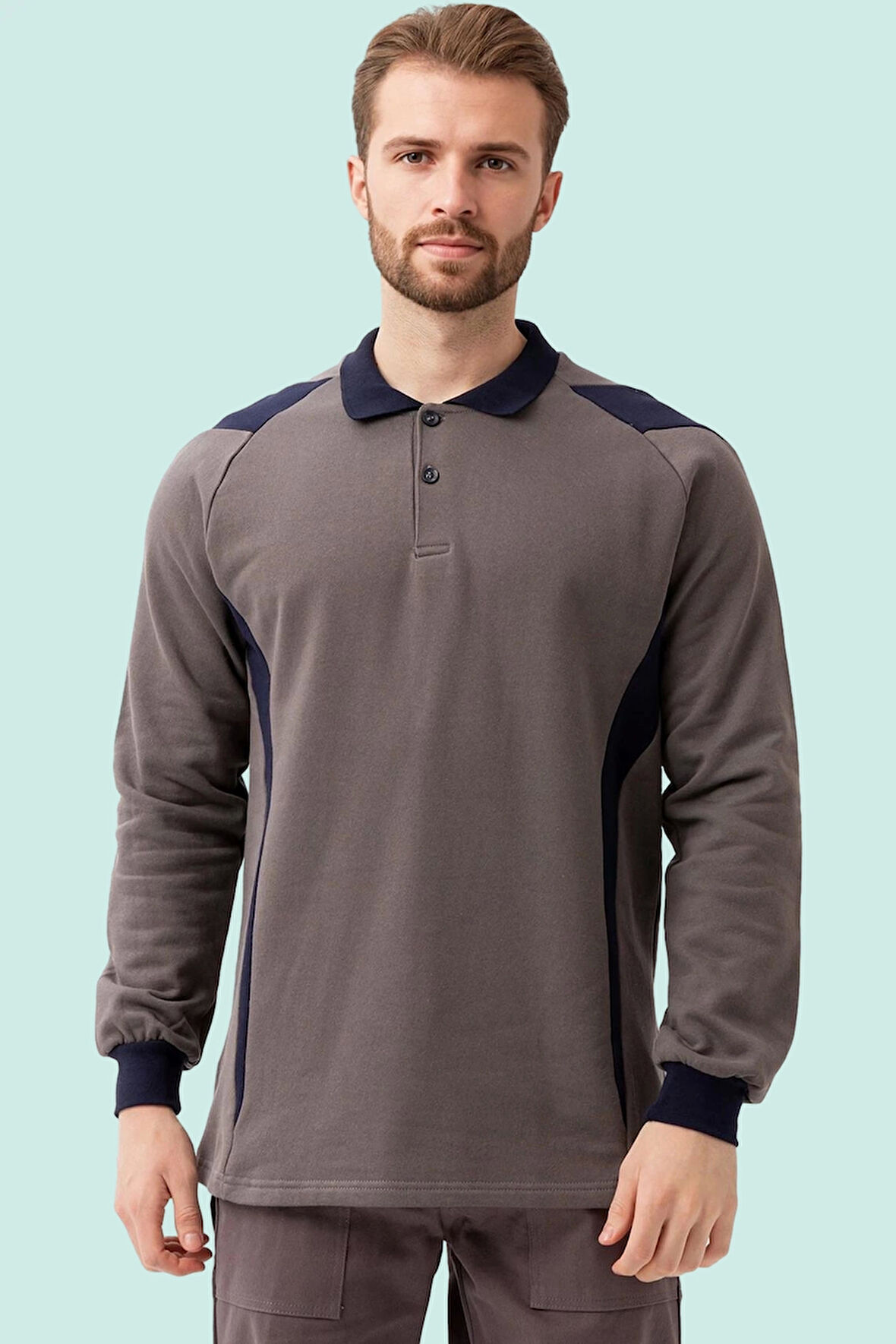 Polo Yaka Sweatshirt 100 Pamuk Kışlık Flora Rahat Kesim Pamuklu Günlük İş Kullanımı İçin