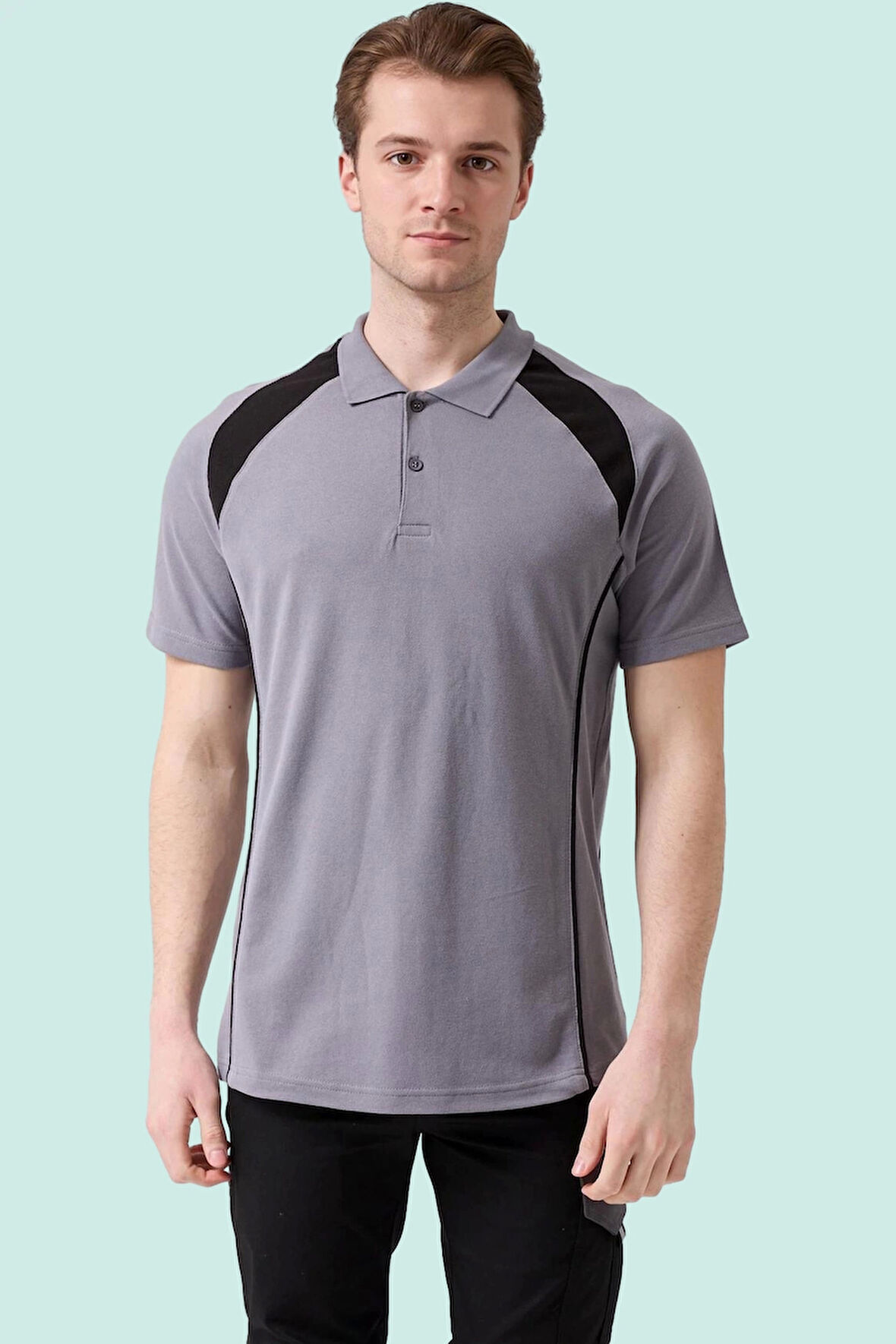 Polo Yaka Tişört GriKırmızı Detaylar İş Güvenliği Vancelya shirt Nefes Alabilir Şık Rahat Günlük