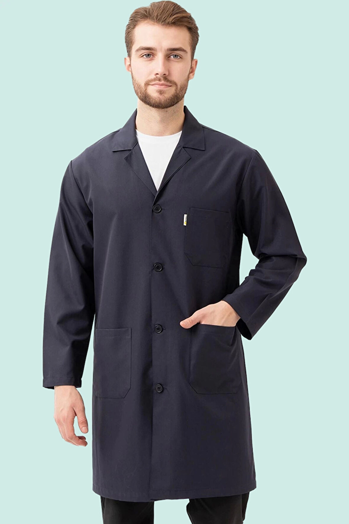 Erkek Uzun Kollu İş Önlüğü 75 Polyester OEKOTEX Vanessa Önlük Yaka Rahat