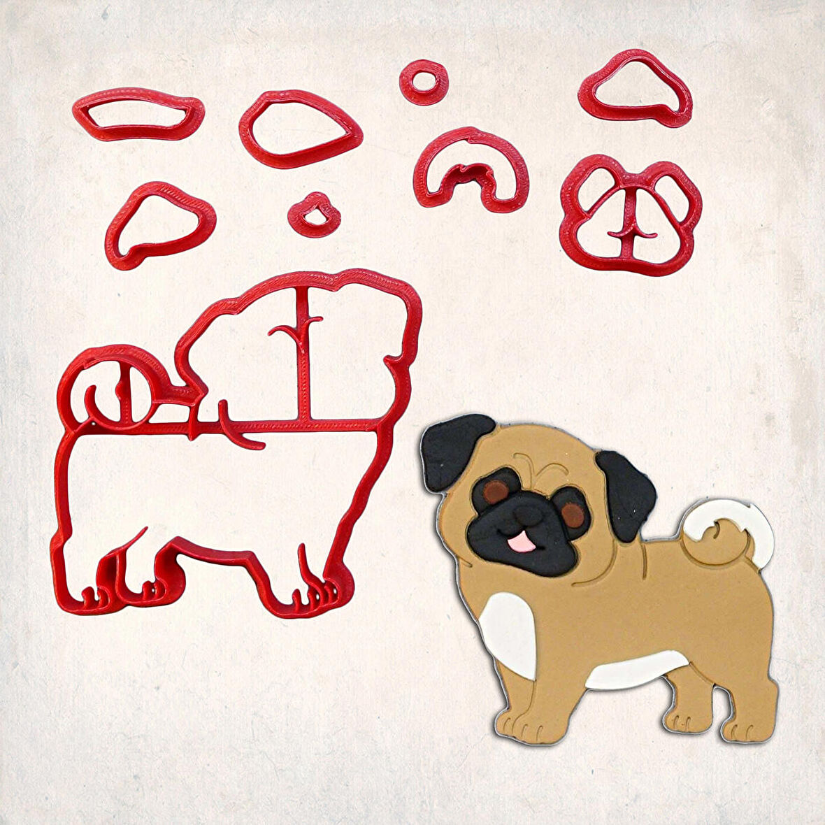 Köpek Pug Detay Kurabiye Kalıp Seti 9’lu