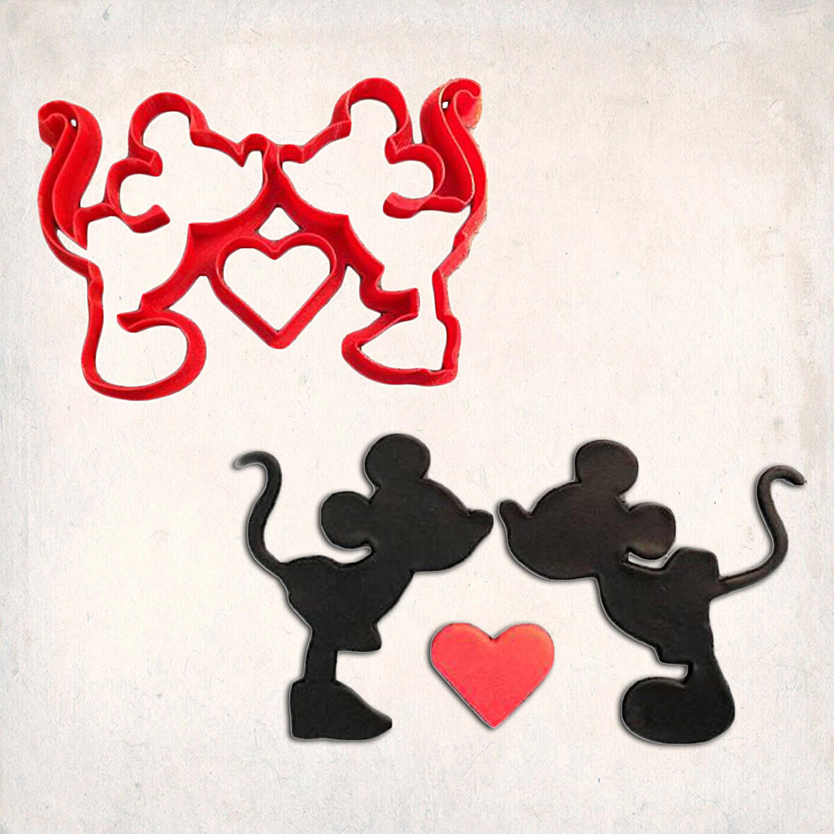 Mickey-Minnie-Kalp Detay Kurabiye Kalıbı