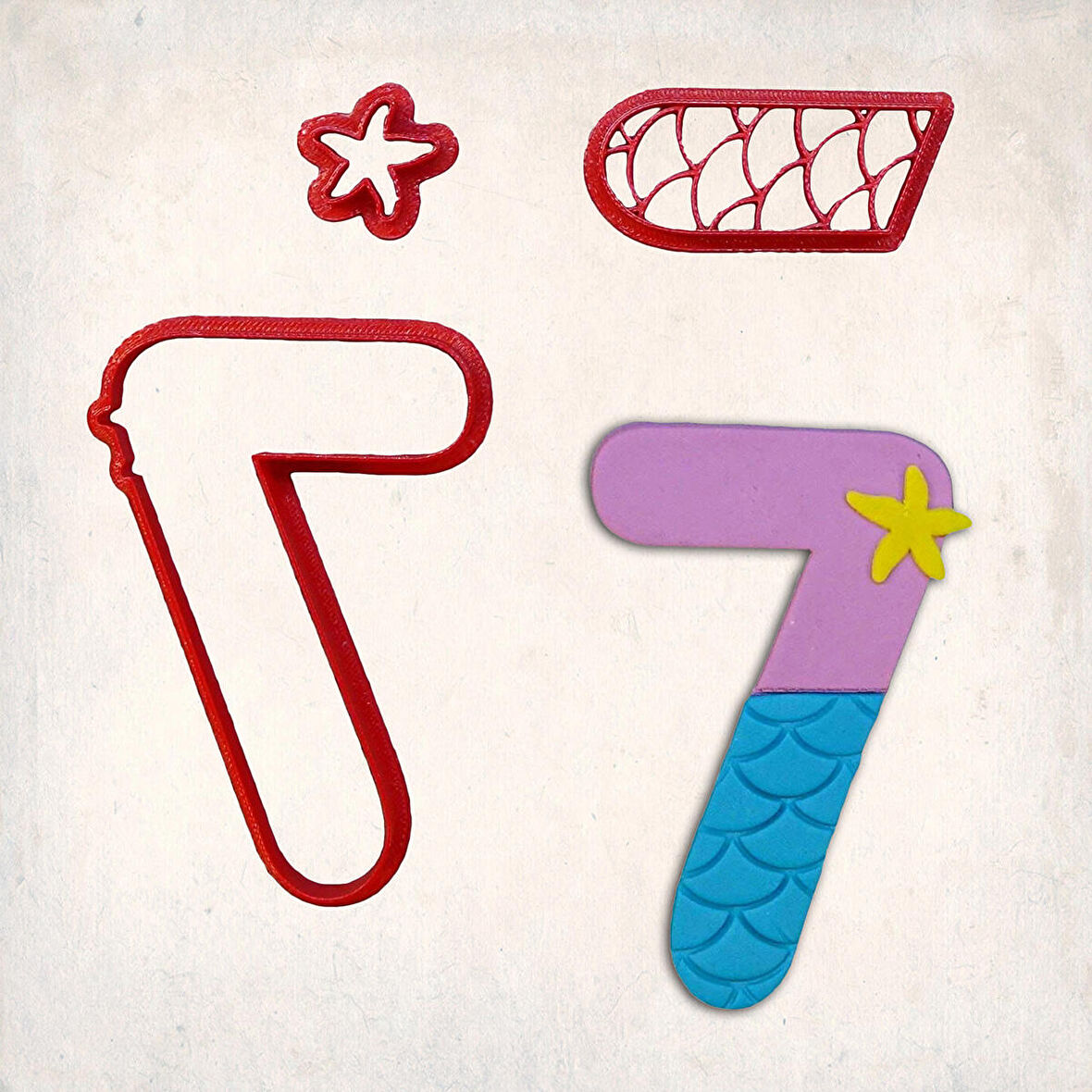 Deniz Kızı Rakam 7 Detaylı Kurabiye Kalıp Seti 3 Parça