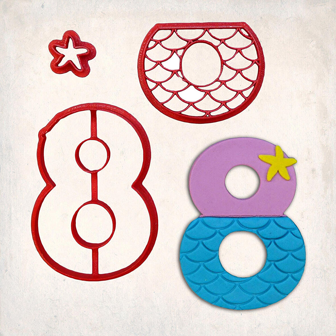 Deniz Kızı Rakam 8 Detaylı Kurabiye Kalıp Seti 3 Parça