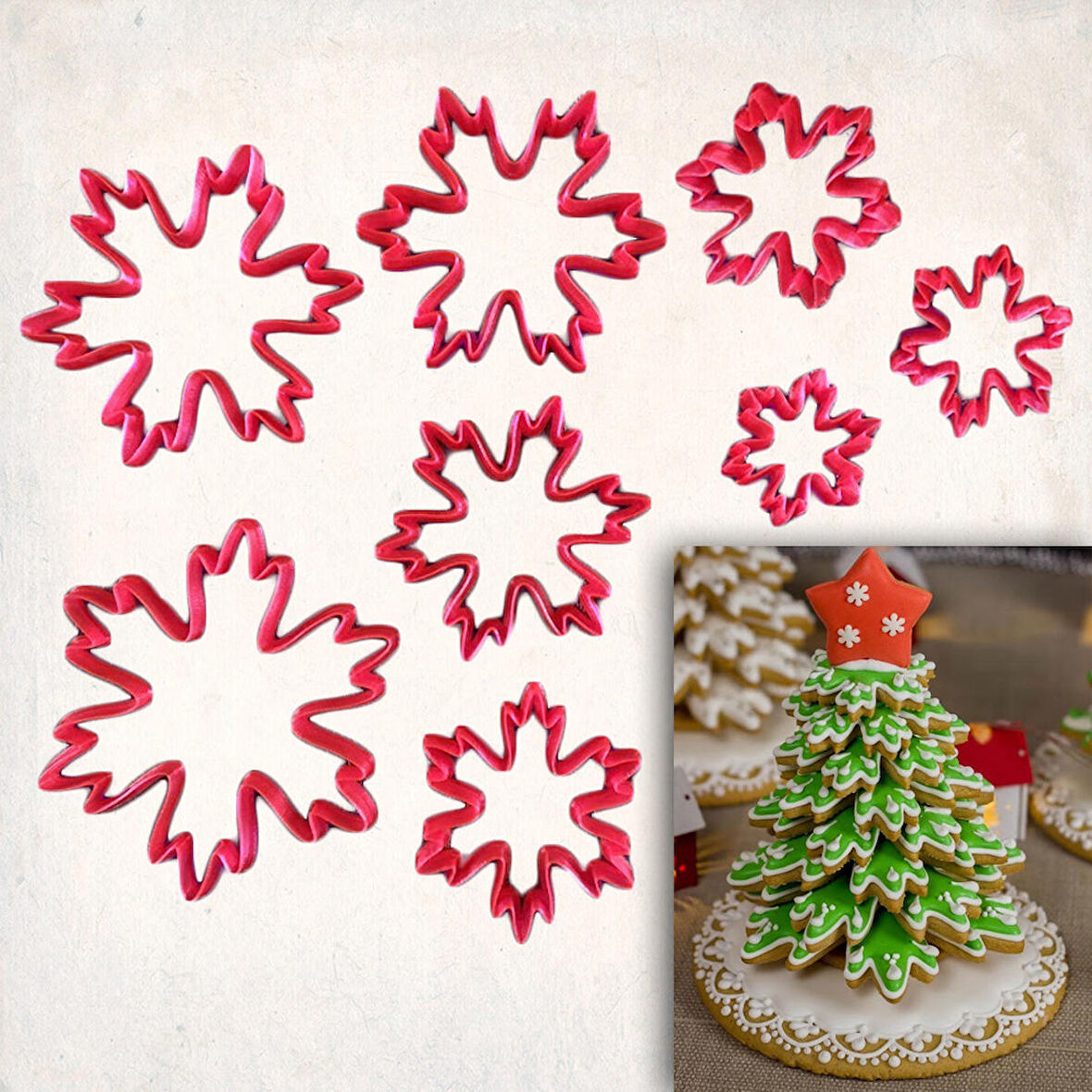 3D Noel Ağacı Kar Taneleri Yapım Kalıp Set 8’li