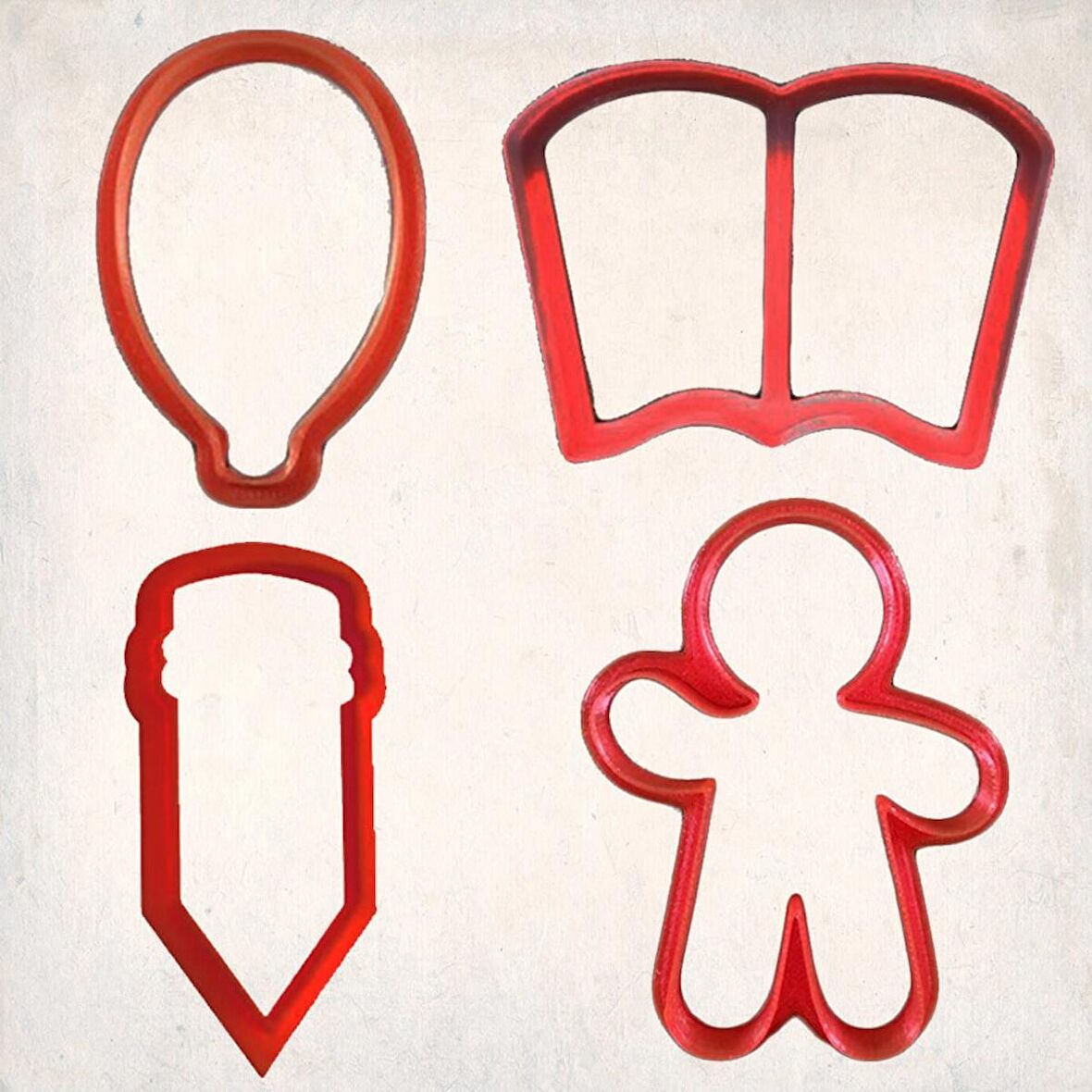 Okul Kurabiye Kalıp Set 4'lü- Kalem, Kitap, Çocuk, Balon