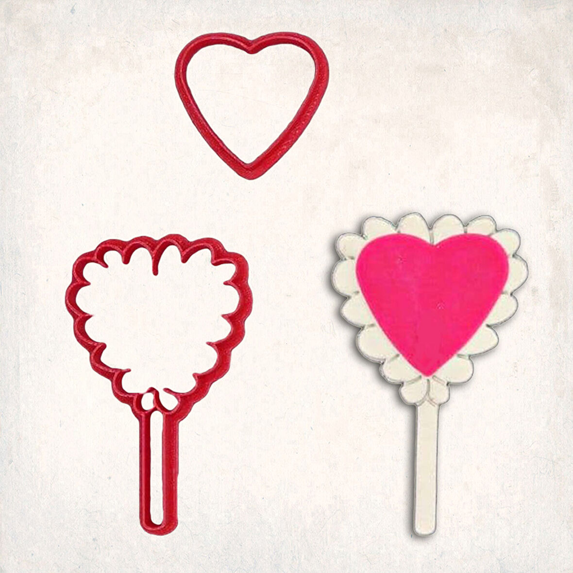Kalp Lolipop Detay Kurabiye Kalıp Seti 2’li