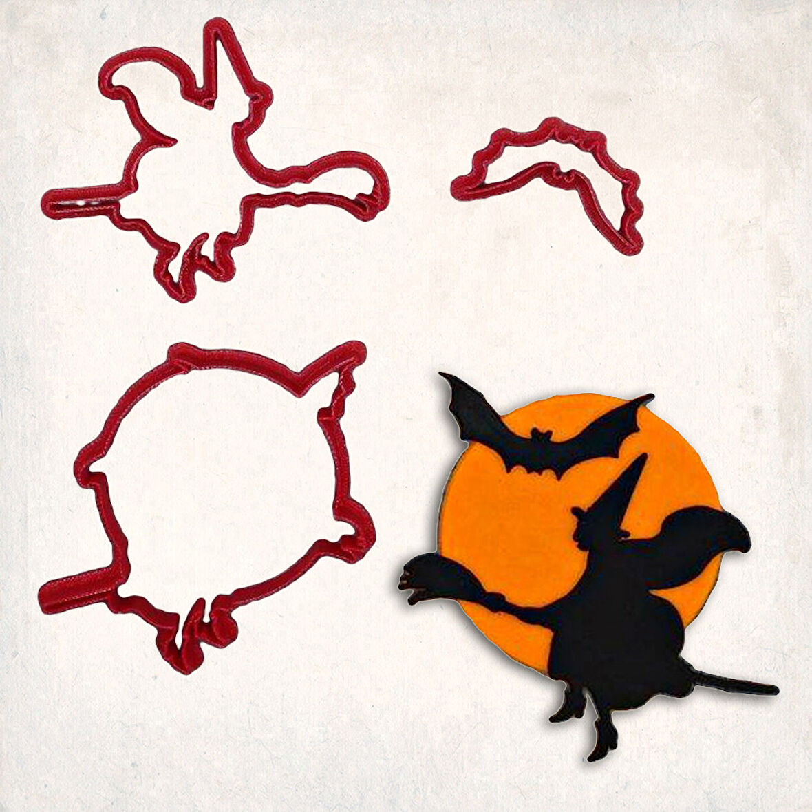 Cadı ve Yarasa Detay Kurabiye Kalıp Seti 3’lü