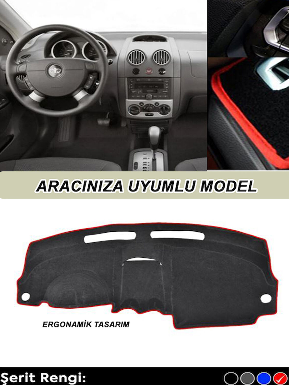 Citroen C4 Grand Picasso Modeller İçin Uyumlu 3D Ön Göğüs/Torpido Koruma - Kırmızı Şerit