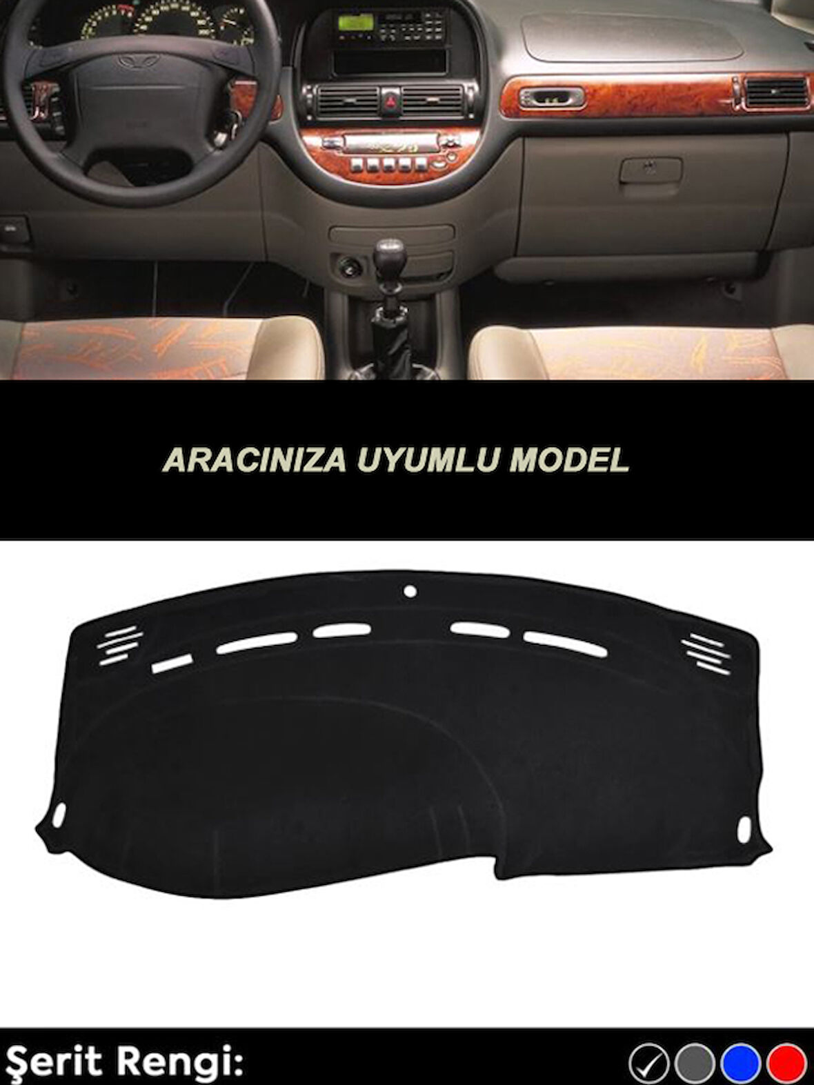 Dacia Duster 2009-2013 Modeller İçin Uyumlu 3D Ön Göğüs/Torpido Koruma - Siyah Şerit