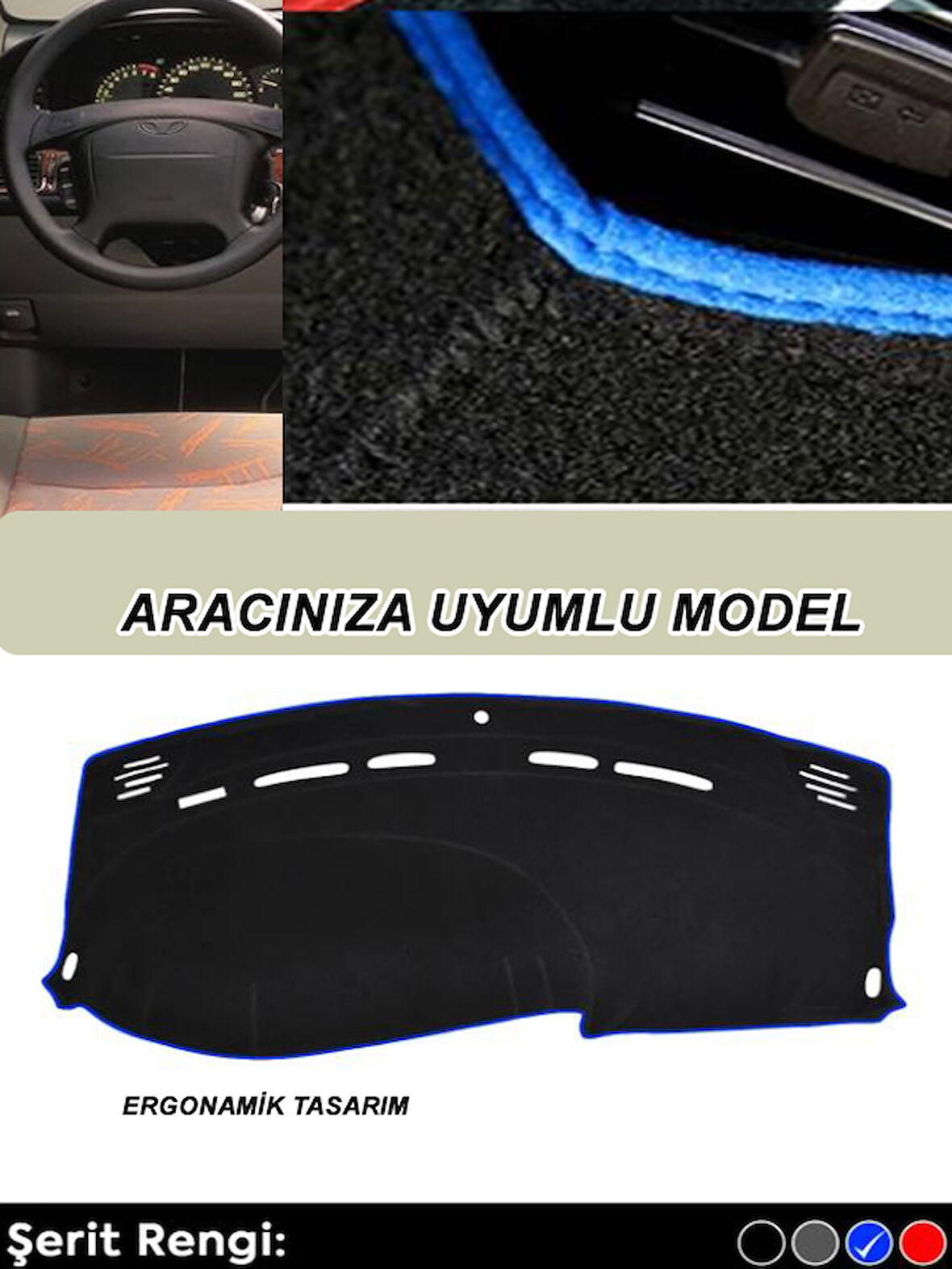 Ford Focus 2,5 Kapaklı (2008-2010) Modeller İçin Uyumlu 3D Ön Göğüs/Torpido Koruma - Mavi Şerit