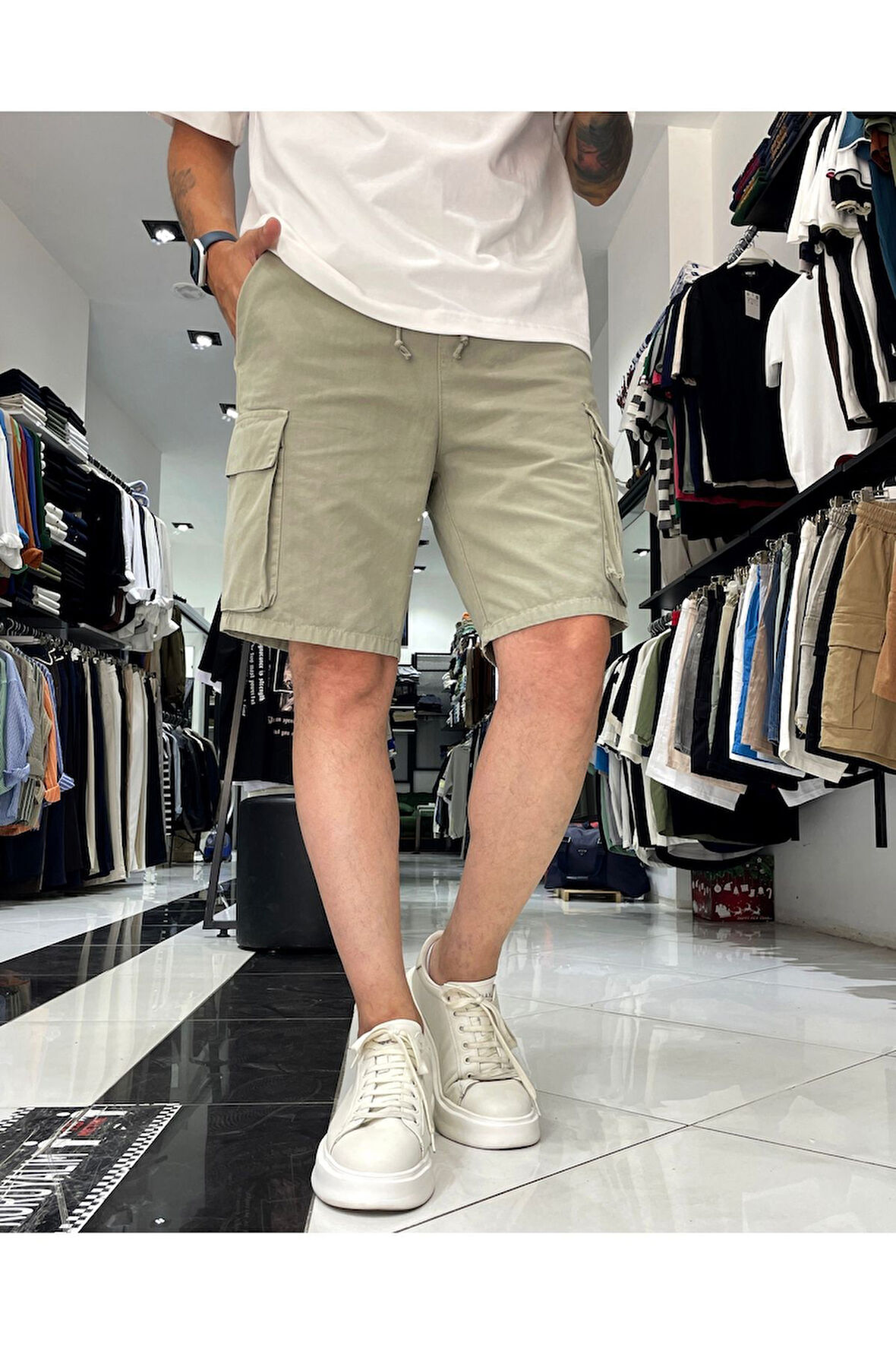 Kargo Cepli Denim Lastikli Erkek Şort