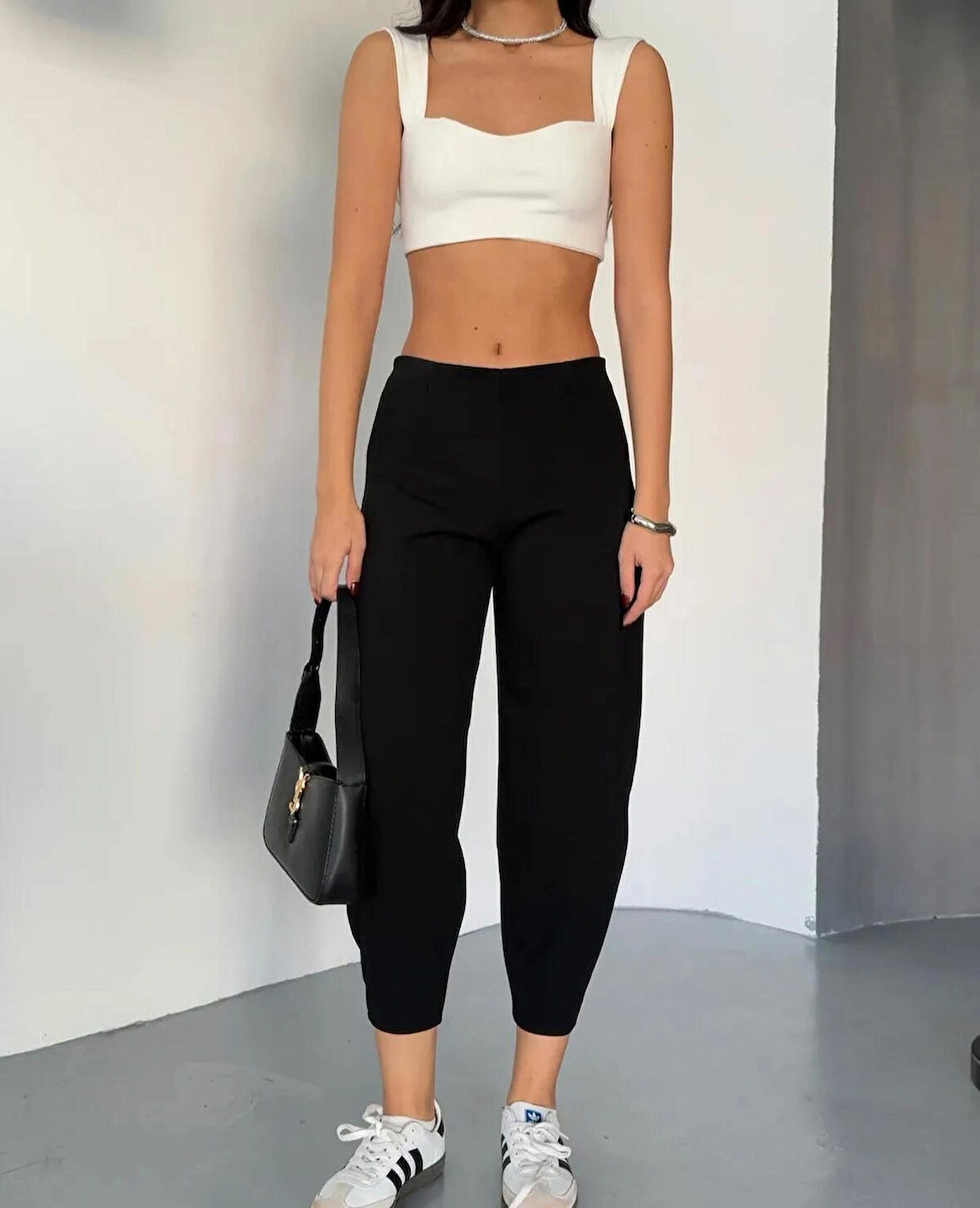 Wearflawless Kadın Scuba Crep Kumaş Beli Lastikli Şalvar Model Balon Pantolon