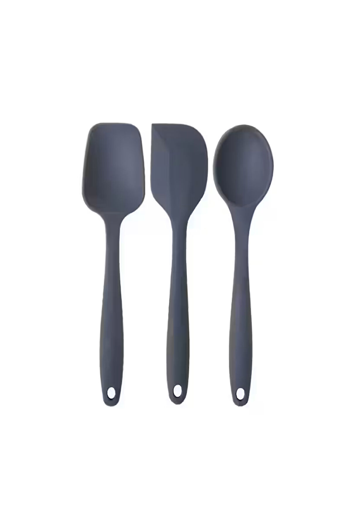 Büyük Boy Yanmaz Silikon Düz, Yassı, Kaşık Spatula Seti 3 Parça - Spatula Kaşık Antrasit 3 Adet