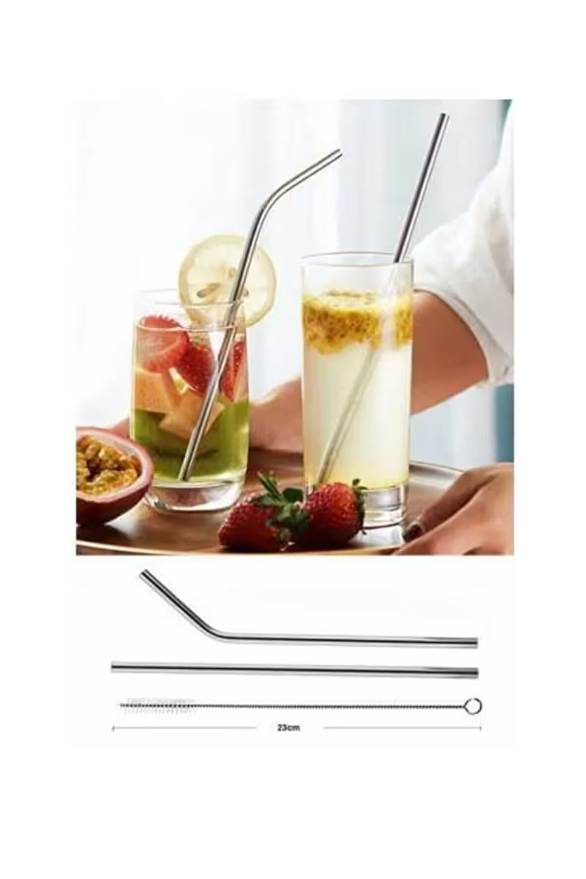 Paslanmaz Çelik Pipet Seti 4 Adet Çelik Pipet ( 4 Adet Çelik Pipet 2 Pipet Temizleme Fırçası)