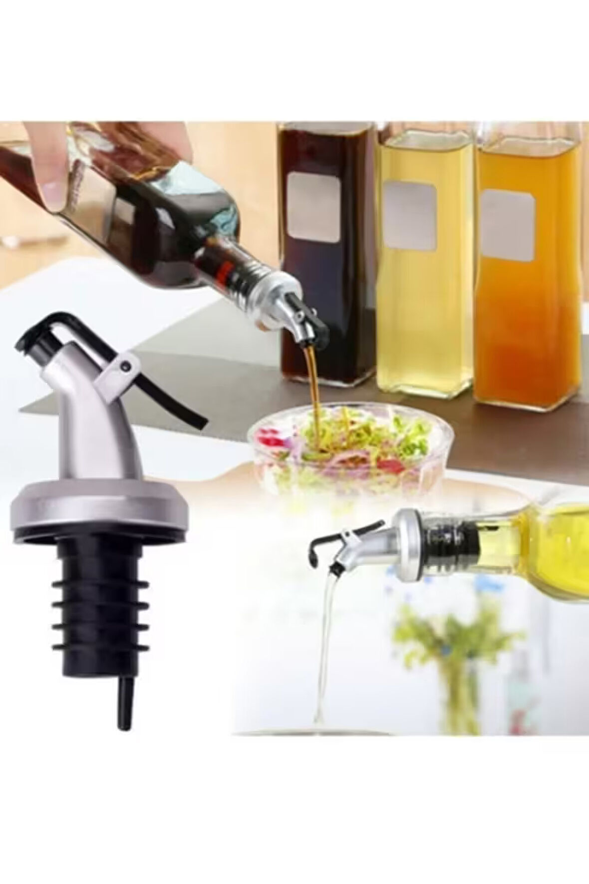 3 Adet Kapaklı Şişe Ucu Tıpası Servis Aparatı Damlalık Yağdanlık Tıpa